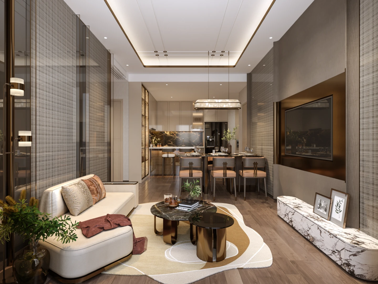 Phòng khách căn 3 phòng ngủ The Parkland mẫu minh họa