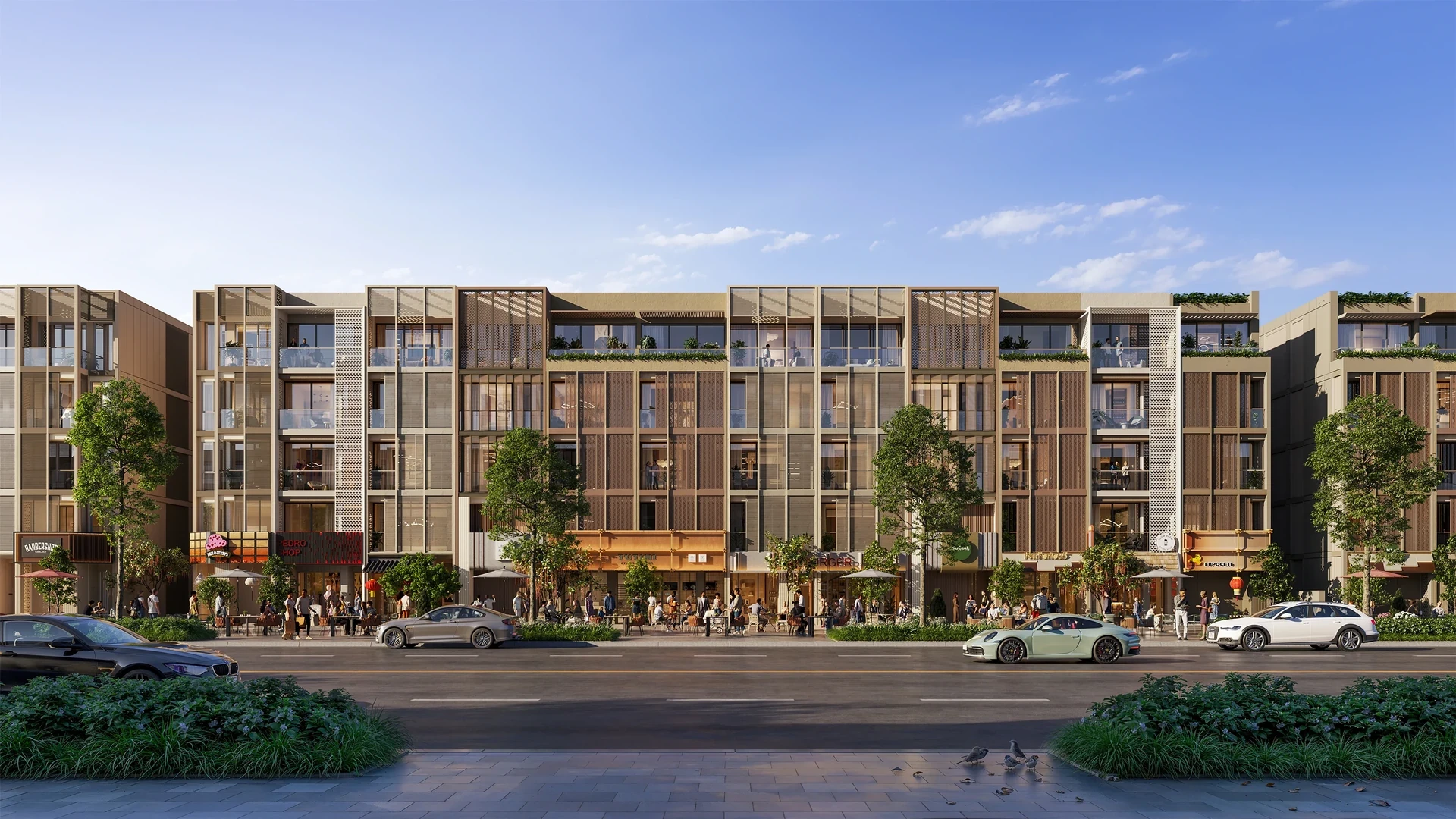 Phối cảnh mặt tiền nhà phố thương mại SOHO The Global City tại TP.HCM