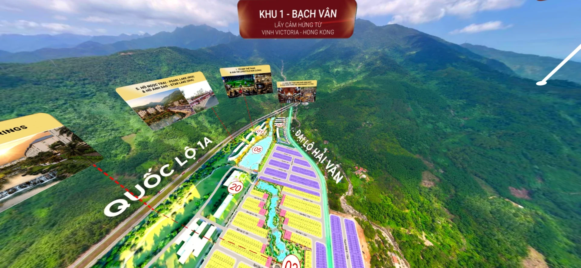 Vị trí Bạch Vân Vinhomes Hải Vân Bay cạnh Quốc lộ 1A và đại lộ Hải Vân qua góc nhìn 360