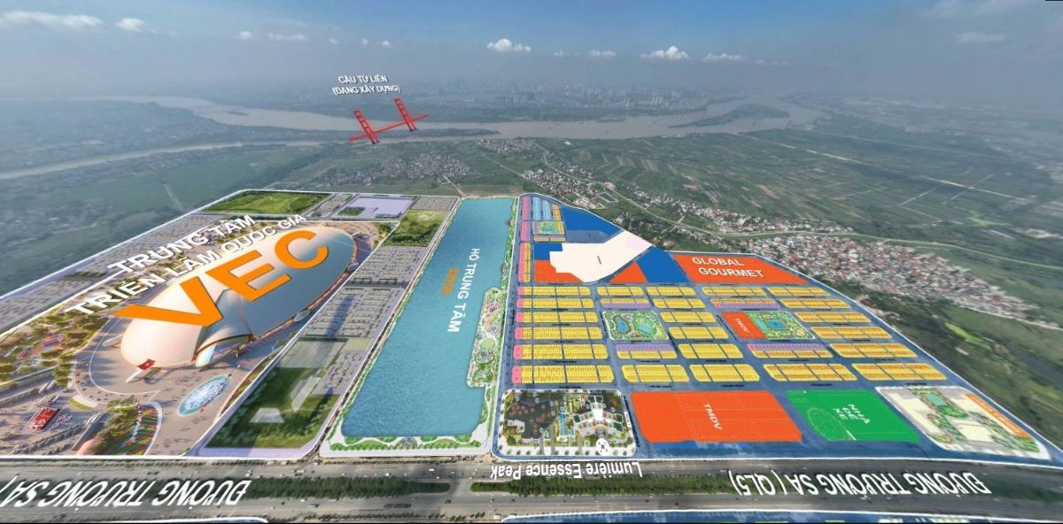 Hướng View cầu Tứ Liên, Sông Hồng nhìn từ LUMIERE ESSENCE PEAK tại đại độ thị Vinhomes Cổ Loa