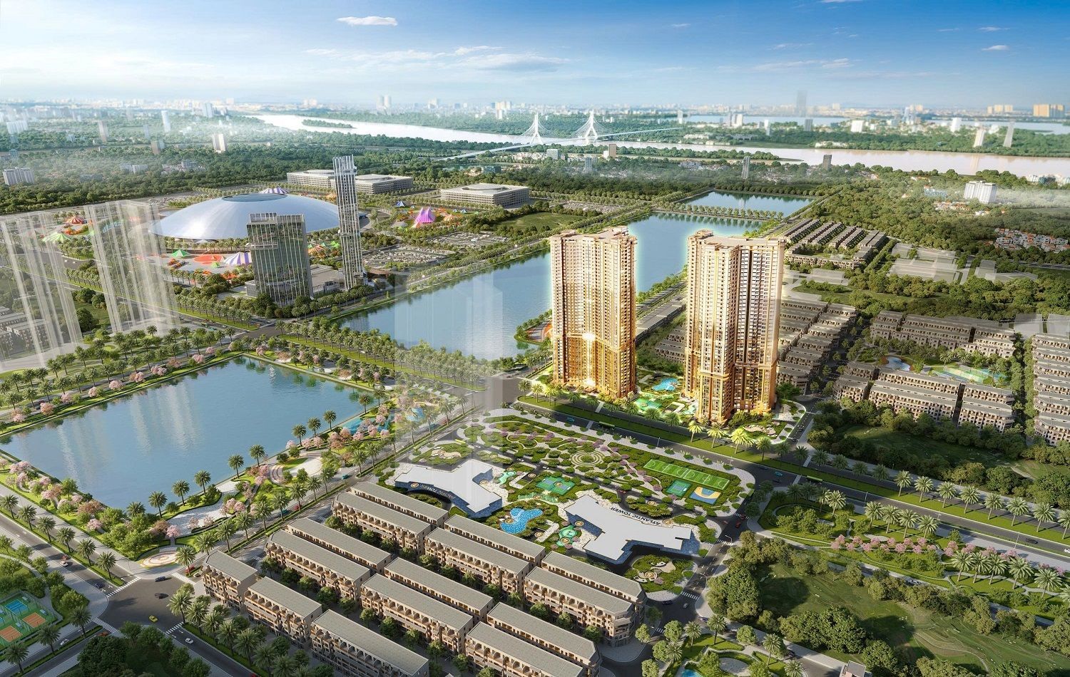 Phối cảnh tổng quan tháp căn hộ LUMIÈRE Essence Peak view hồ Cổ Loa tại Vinhomes Cổ Loa Global Gate