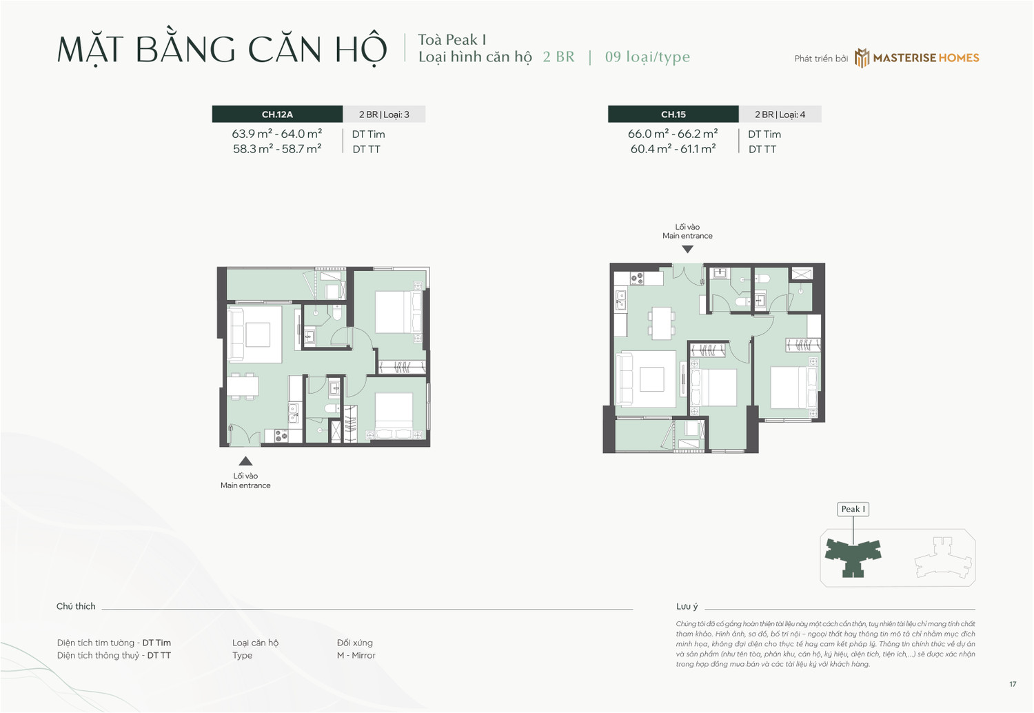 Layout căn hộ 2 Phòng Ngủ Type 3 và Type 4 dự án Lumière Essence Peak tòa Peak 1