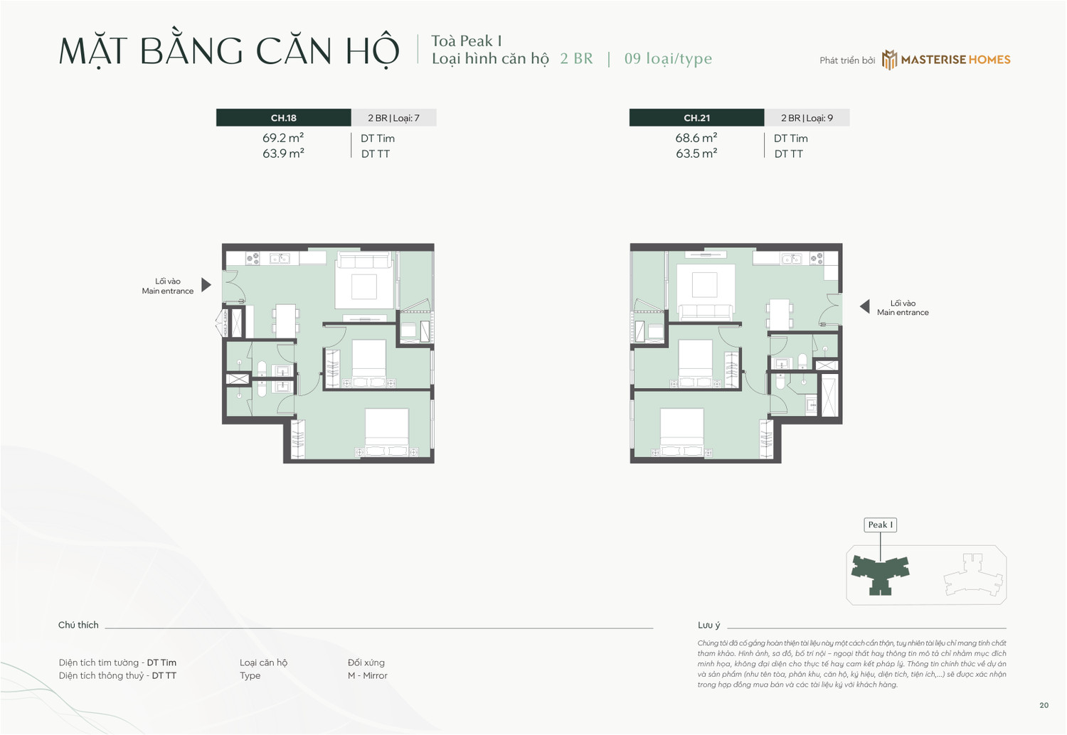 Layout căn hộ 2 Phòng Ngủ Type 7 và Type 9 dự án Lumière Essence Peak tòa Peak 1
