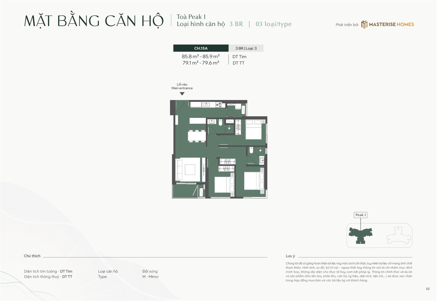 Layout căn hộ 3 Phòng Ngủ Type 3 dự án Lumière Essence Peak tòa Peak 1
