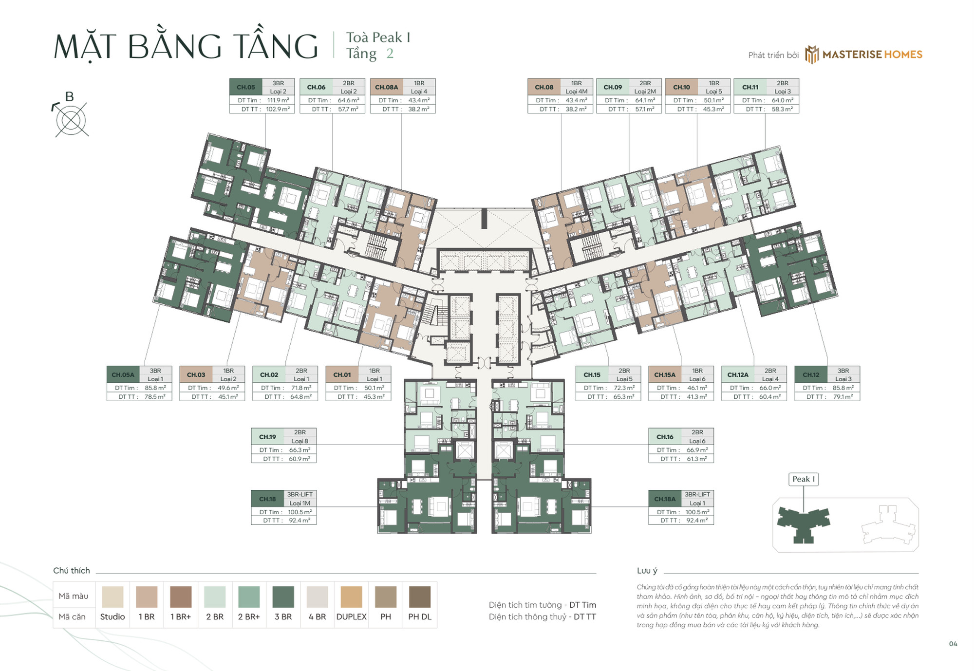 Mặt bằng, layout tầng 2 tòa Peak 1 dự án Lumière Essence Peak Vinhomes Cổ Loa Global Gate