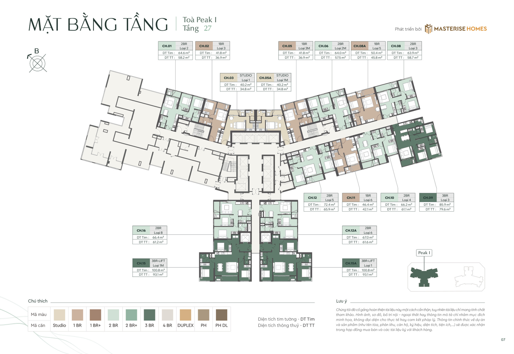 Mặt bằng, layout tầng 27 tòa Peak 1 dự án Lumière Essence Peak Vinhomes Cổ Loa Global Gate