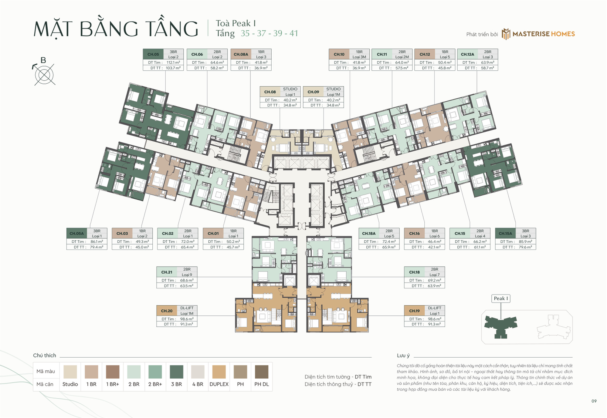 Mặt bằng, layout tầng 35 37 39 41 tòa Peak 1 Masteri LUMIÈRE Vinhomes Cổ Loa Global Gate