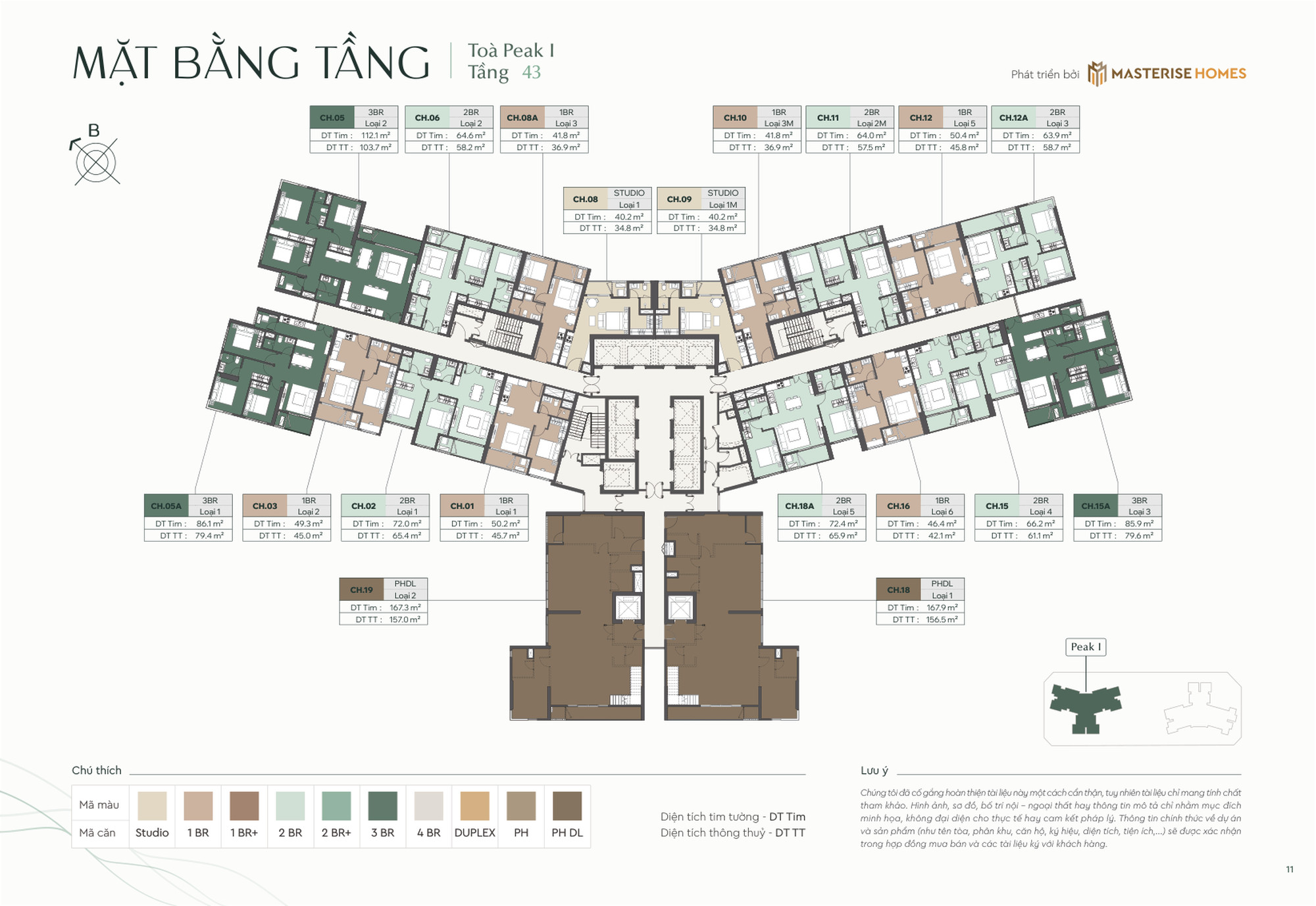 Mặt bằng tầng 43 Penthouse tòa Peak 1 Lumière Essence Peak