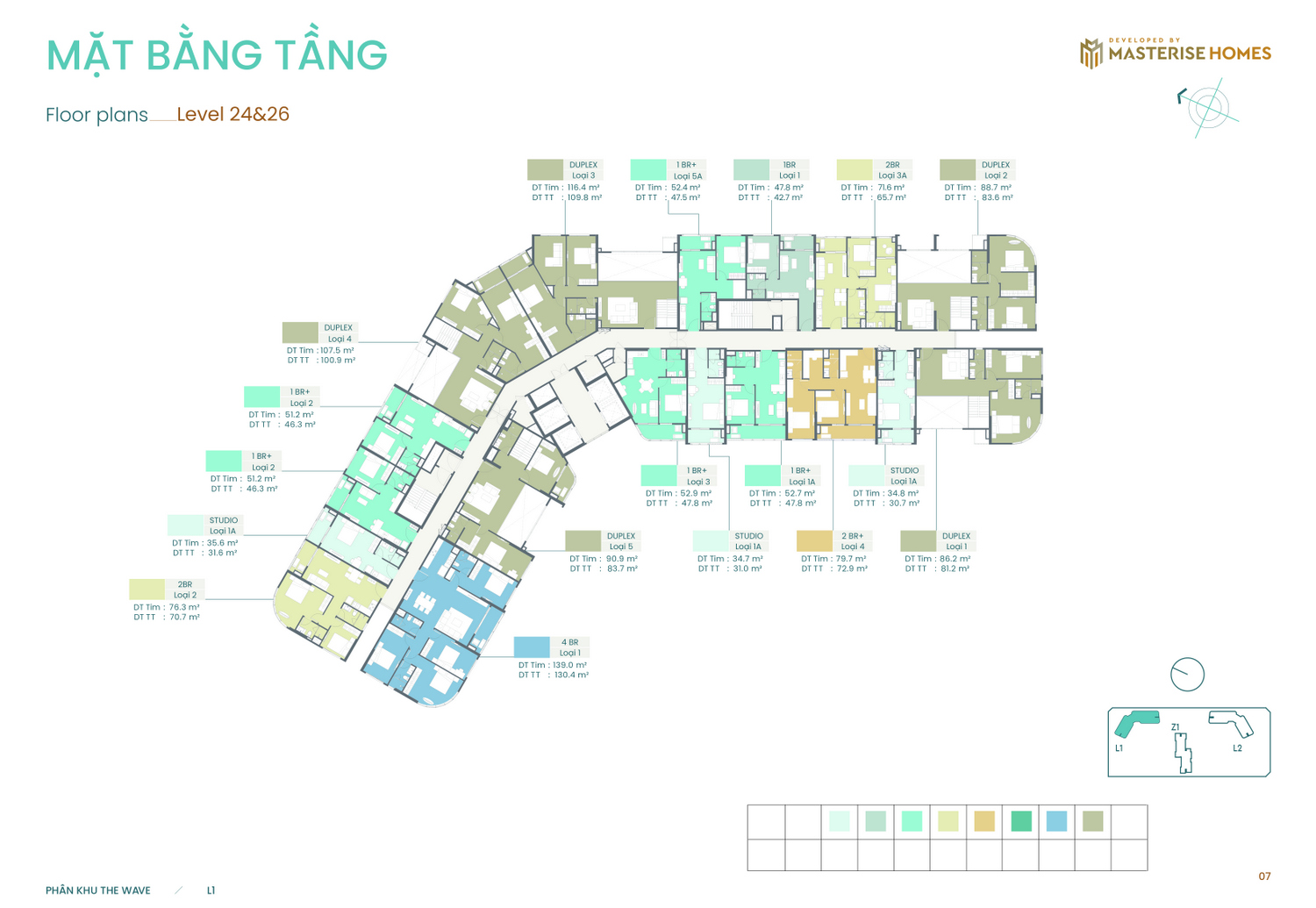 Mặt bằng toà L1 Masteri Grand Coast tầng 24 và 26