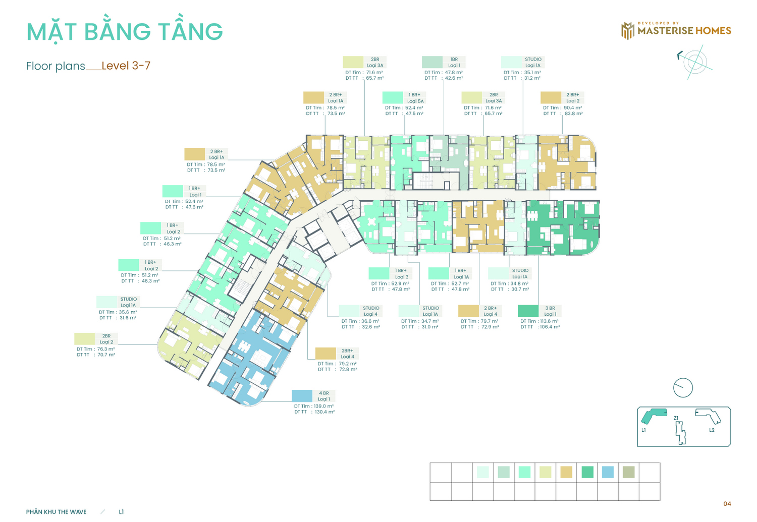 Mặt bằng toà L1 Masteri Grand Coast tầng 3 đến 7
