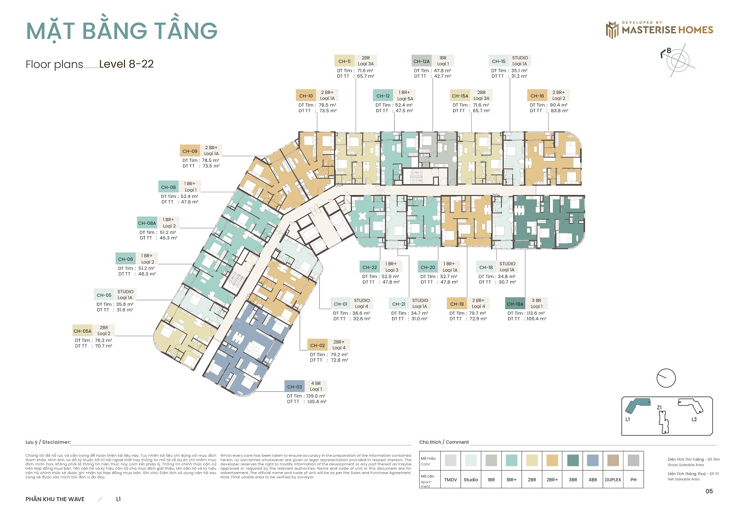 Mặt bằng toà L1 Masteri Grand Coast tầng 8 đến 22