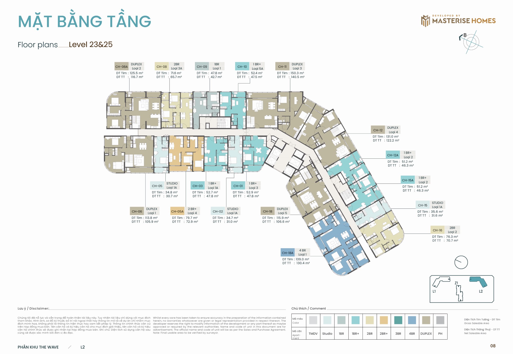 Mặt bằng tầng 23 và 25 toà L2 dự án Masteri Grand Coast - Vinhomes Ocean Park 2