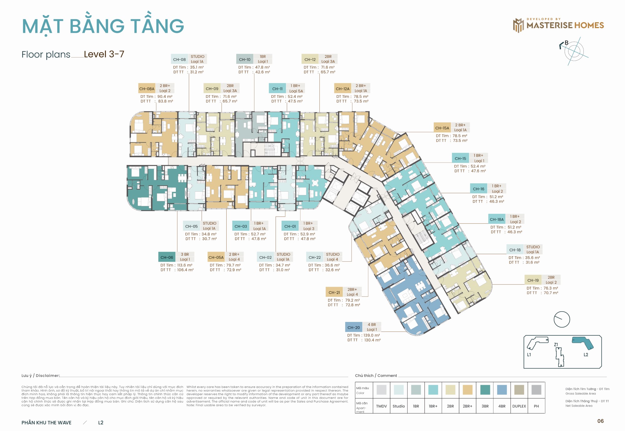 Mặt bằng tầng 3 đến 7 toà L2 phân khu the wave