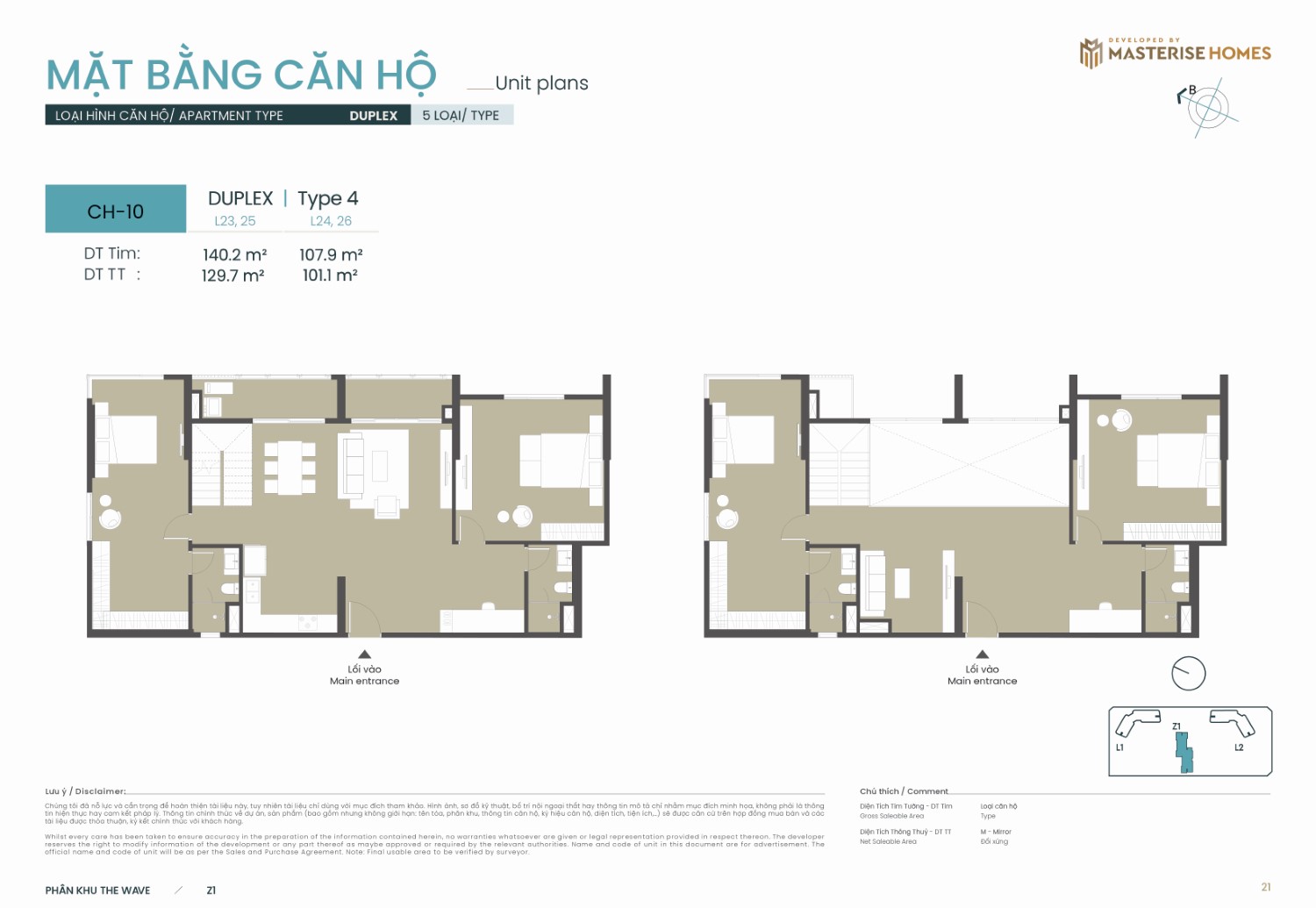 Duplex | Type 4 – Layout căn hộ tòa Z1 phân khu The Wave Masteri Grand Coast