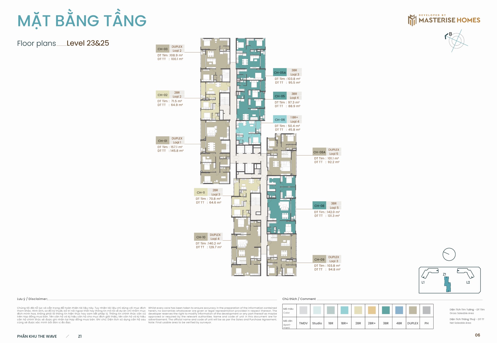Mặt bằng tầng 23 và tầng 25 tòa Z1 phân khu The Wave Masteri Grand Coast