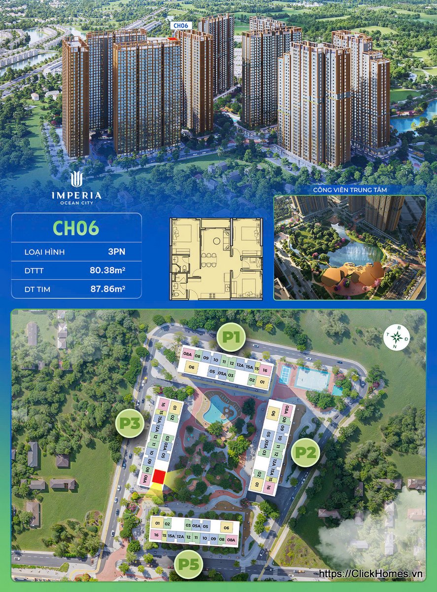 Ảnh chỉ căn trục 06 căn hộ 3PN tòa P3 Imperia Ocean City The Parkland (MIK) Ocean Park 2