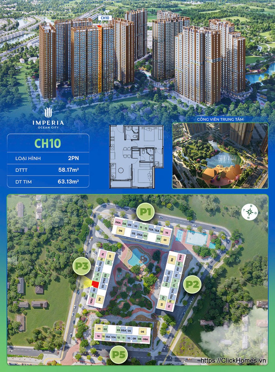 Ảnh chỉ căn trục 10 căn hộ 2PN tòa P3 Ocean Park 2 The Parkland Imperia Ocean City (MIK)