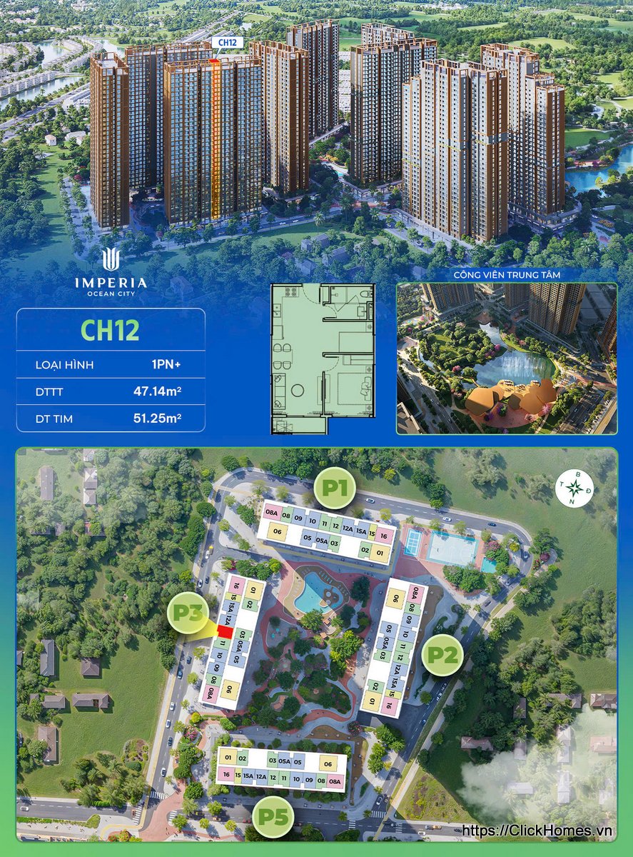 Ảnh chỉ căn trục 12 căn hộ 1PN+ tòa P3 Imperia Ocean City The Parkland (MIK) Ocean Park 2