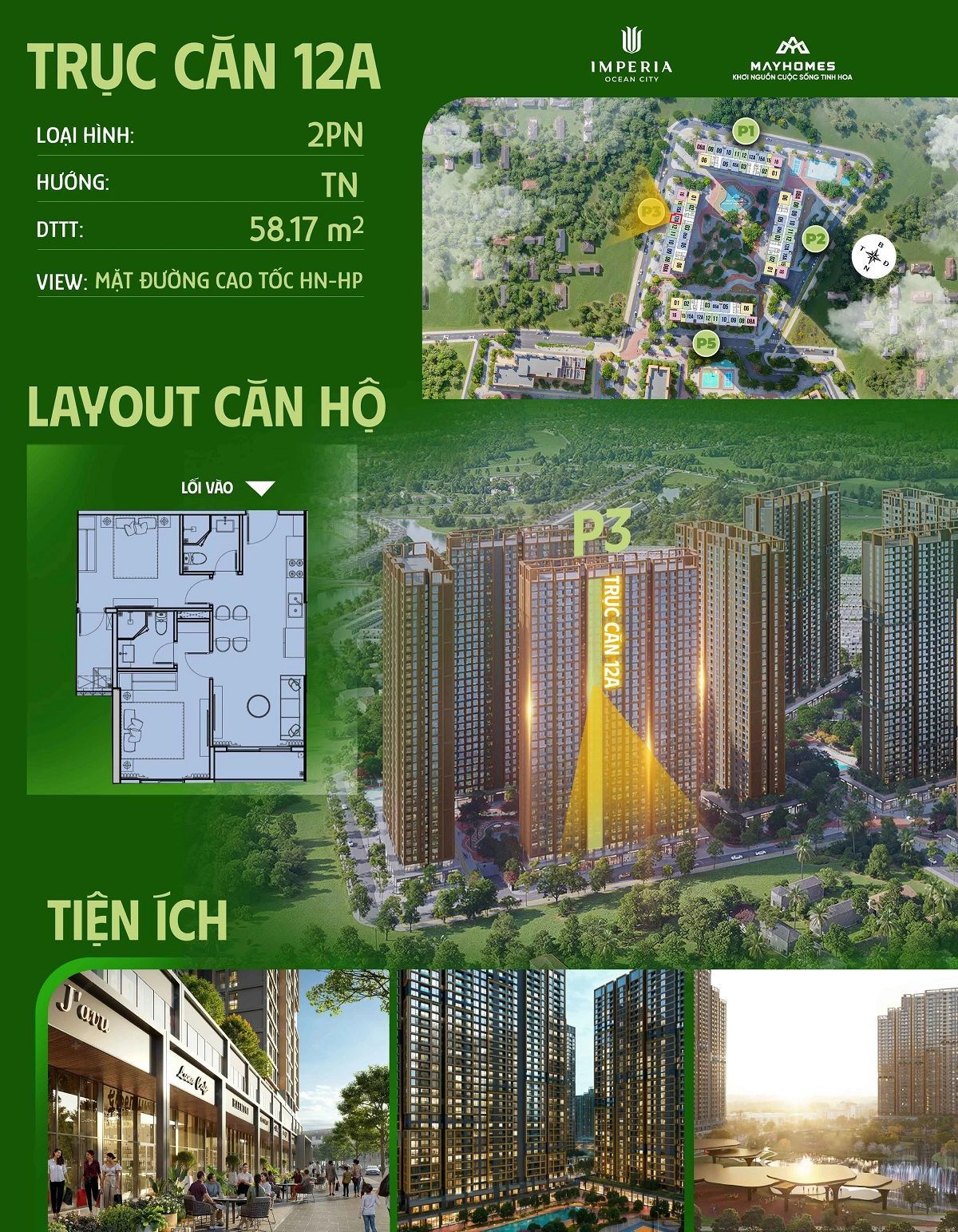 Ảnh chỉ căn trục 12A căn hộ 2PN tòa P3 The Parkland Imperia Ocean City (MIK) Ocean Park 2