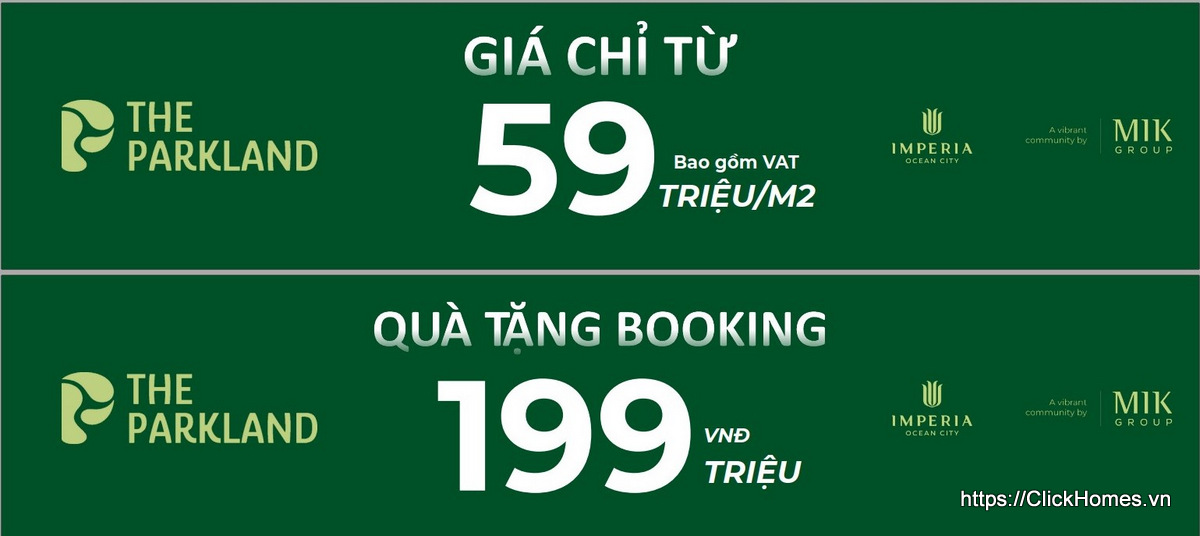 Giá bán tham chiếu The Parkland Imperia Ocean City từ 59 triệu đồng mỗi mét vuông bao gồm VAT