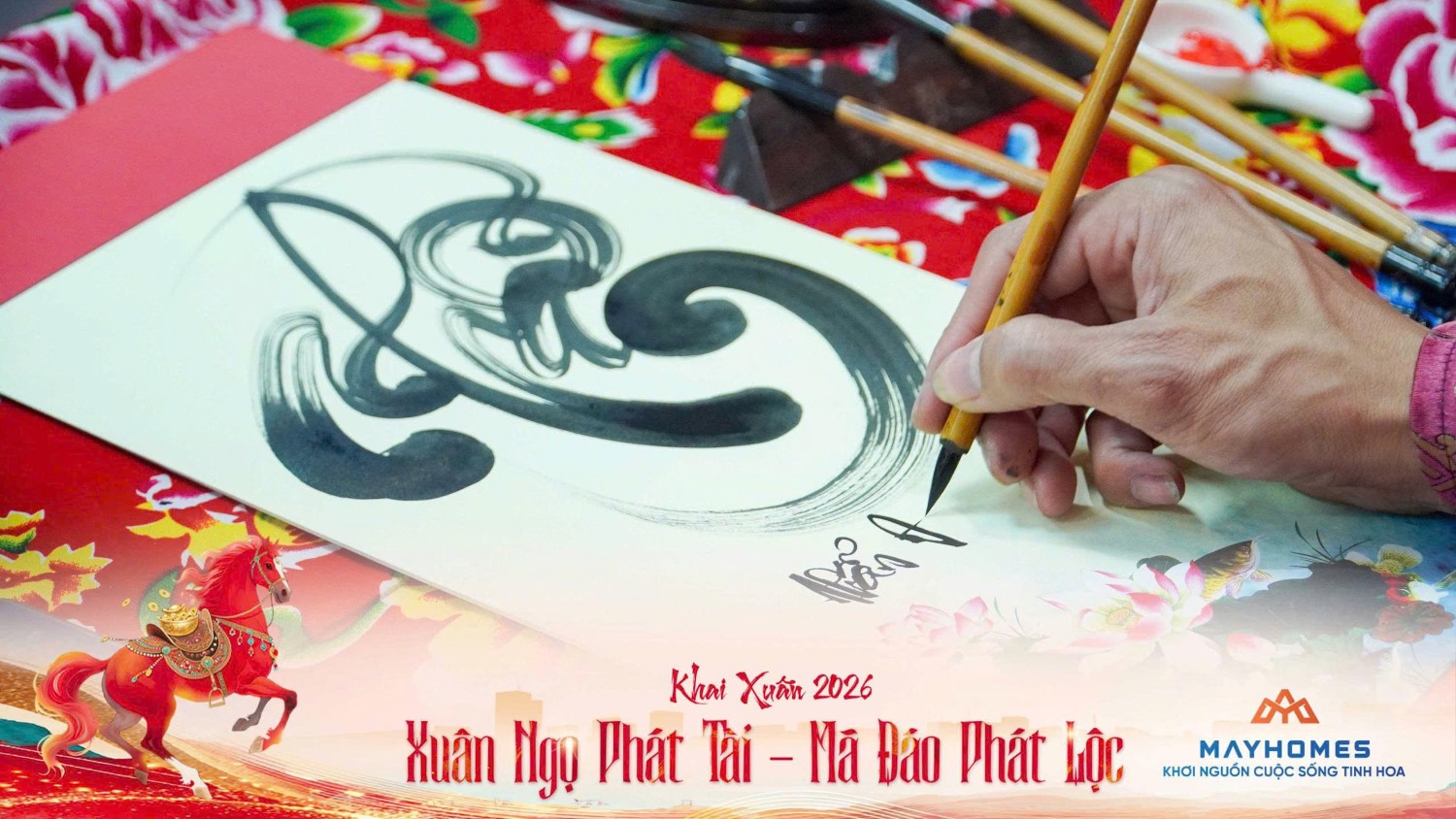 Khai Xuân MayHomes 2026 - Viết thư pháp - Câu Đối Tết